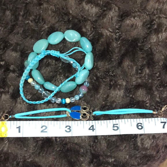 3/$25 NWT Blue Owl Leather Wrap Bracelet with Coordinating Stretch Bracelets - Picture 2 of 4